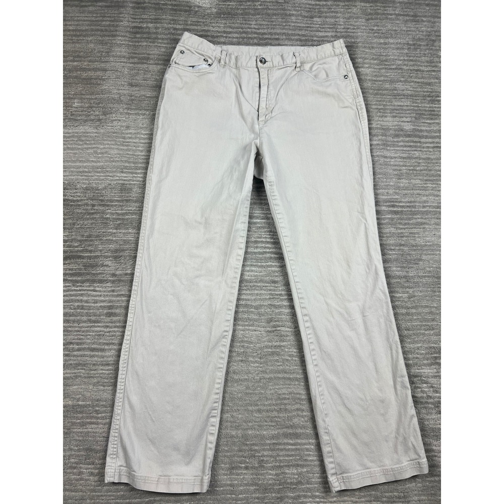 JM Collection Pants Women 14 Stone Beige Straight Leg Embroidered Stretch Casual